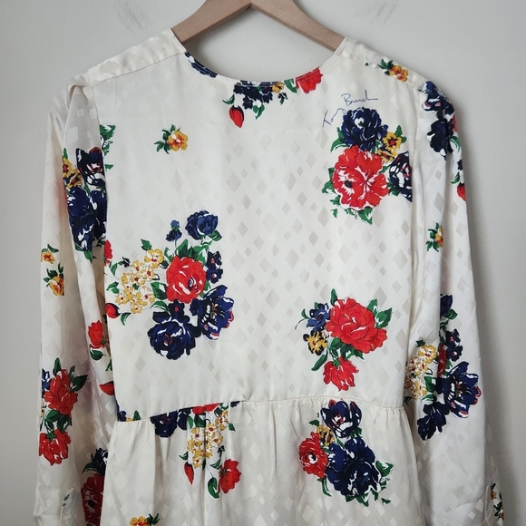 Tory Burch | 100% Silk Printed Wrap Dress with Belt in Ivory Tea Rose - Size 8 - Picture 11 of 16